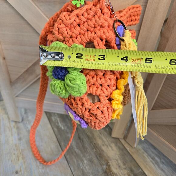 FLR PWR Transformed Macrame Crossbody bag guitar strap Small orange green Red - Picture 14 of 16